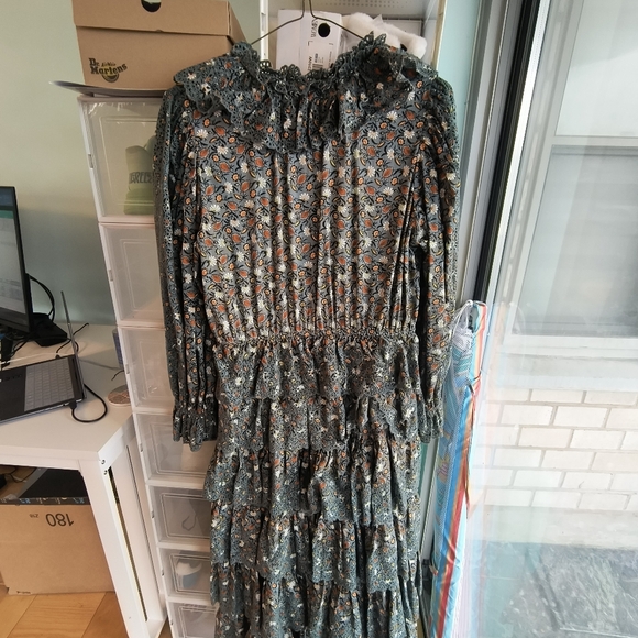 Ullaa Johnson Odile raffled Floral broderie anglaise cotton Poplin midi dressSz8 - Picture 6 of 12